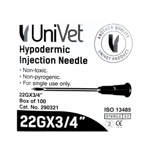 UNIVET DISPOSABLE HYPODERMIC NEEDLES - 22G 3/4"