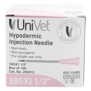 UNIVET DISPOSABLE HYPODERMIC NEEDLES - 18G x 1 1/2"