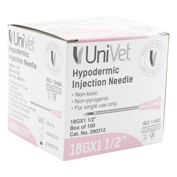 UNIVET DISPOSABLE HYPODERMIC NEEDLES - 18G x 1 1/2" - Image 2