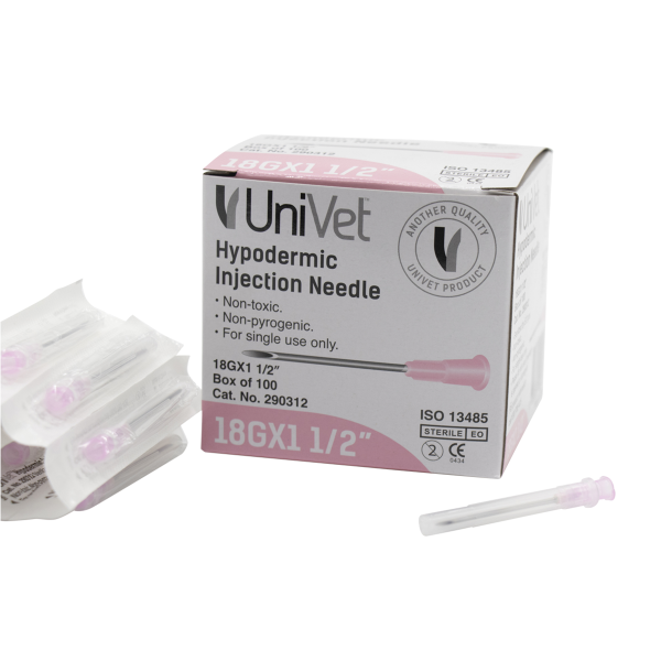 UNIVET DISPOSABLE HYPODERMIC NEEDLES - 18G x 1 1/2" - Image 4