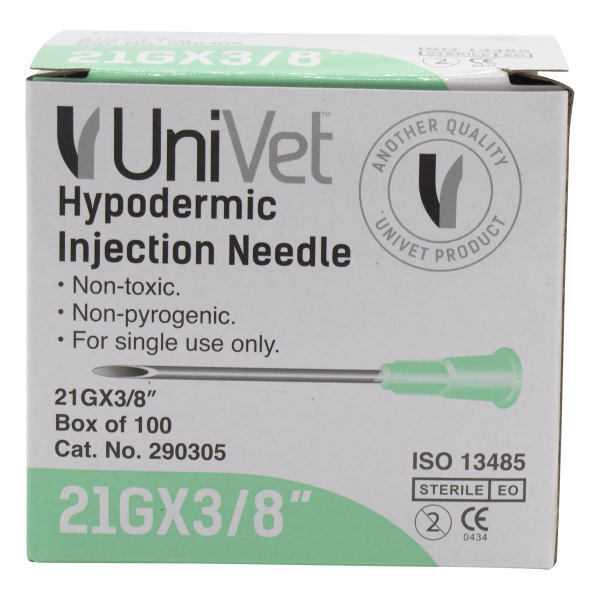UNIVET DISPOSABLE HYPODERMIC NEEDLES - 21G x 3/8"