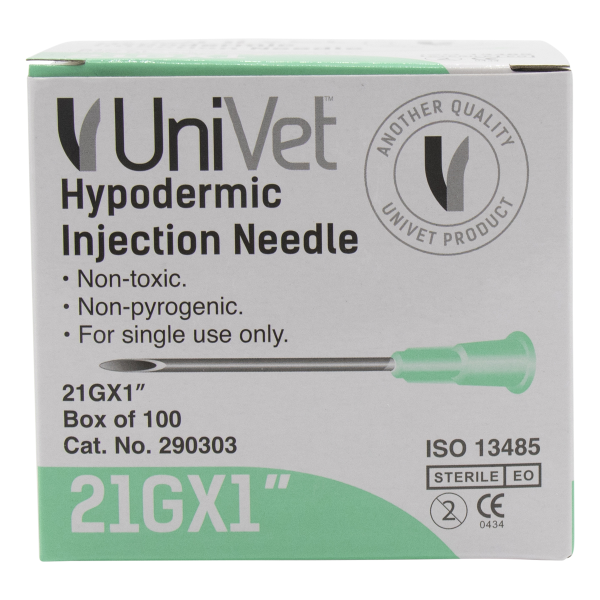UNIVET DISPOSABLE HYPODERMIC NEEDLES - 21G x 1"