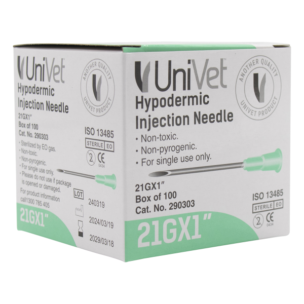 UNIVET DISPOSABLE HYPODERMIC NEEDLES - 21G x 1" - Image 2