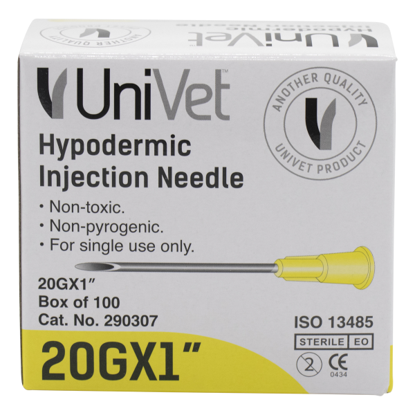 UNIVET DISPOSABLE HYPODERMIC NEEDLES - 20G x 1"