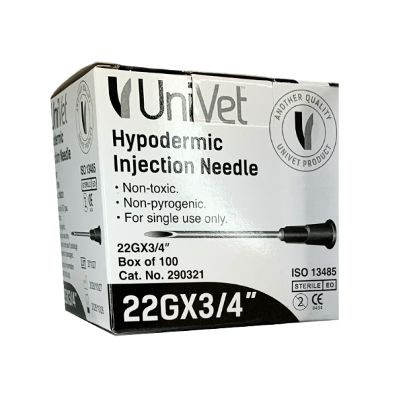 UNIVET DISPOSABLE HYPODERMIC NEEDLES - 22G 3/4"