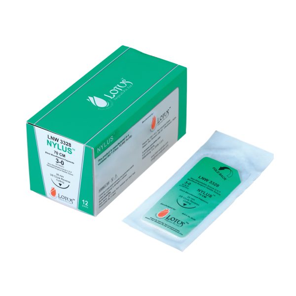 LOTUS NYLUS 3-0 SUTURE, 19MM 3/8 REVERSE CUT - BLACK