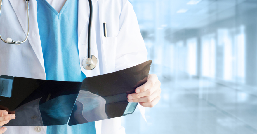 image of a vet holding x-ray images